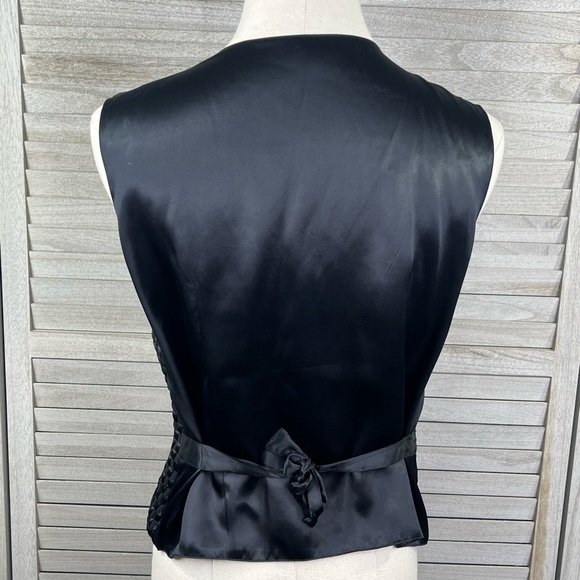 ANN TJIAN (for Kenar) Vest 100% Silk Basketweave w Velvet Trim Black-Medium - Picture 2 of 2